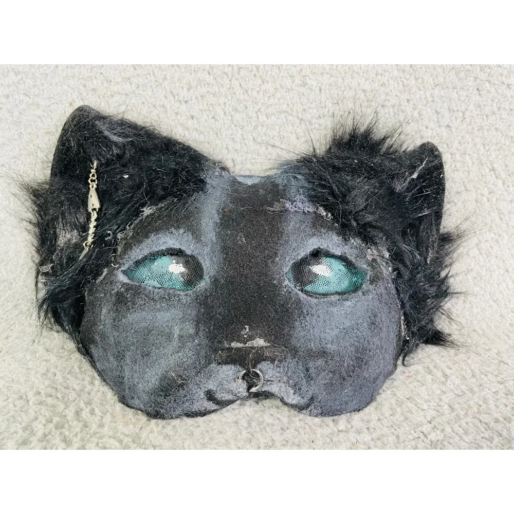 Black Cat Mask Furry Costume Accessory Fishbone Earring Cosplay Therian Animal